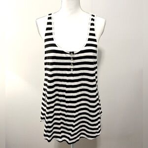 Z Supply Evereve NWT Namari Striped Henley Tank Top. Black & White,Cotton. Sz XL